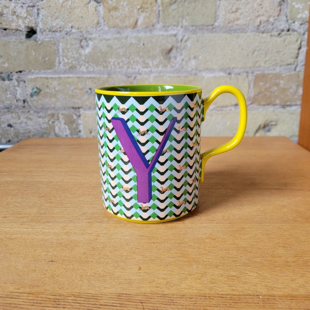 NWT Anthropologie Parker Stoneware Monogram Mug “Y”, 14.8oz - Geo Greyhound